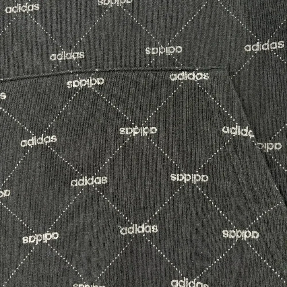 Adidas Hooded Sweatshirt‎ Men's M Black White Allover Spellout Print Hoodie